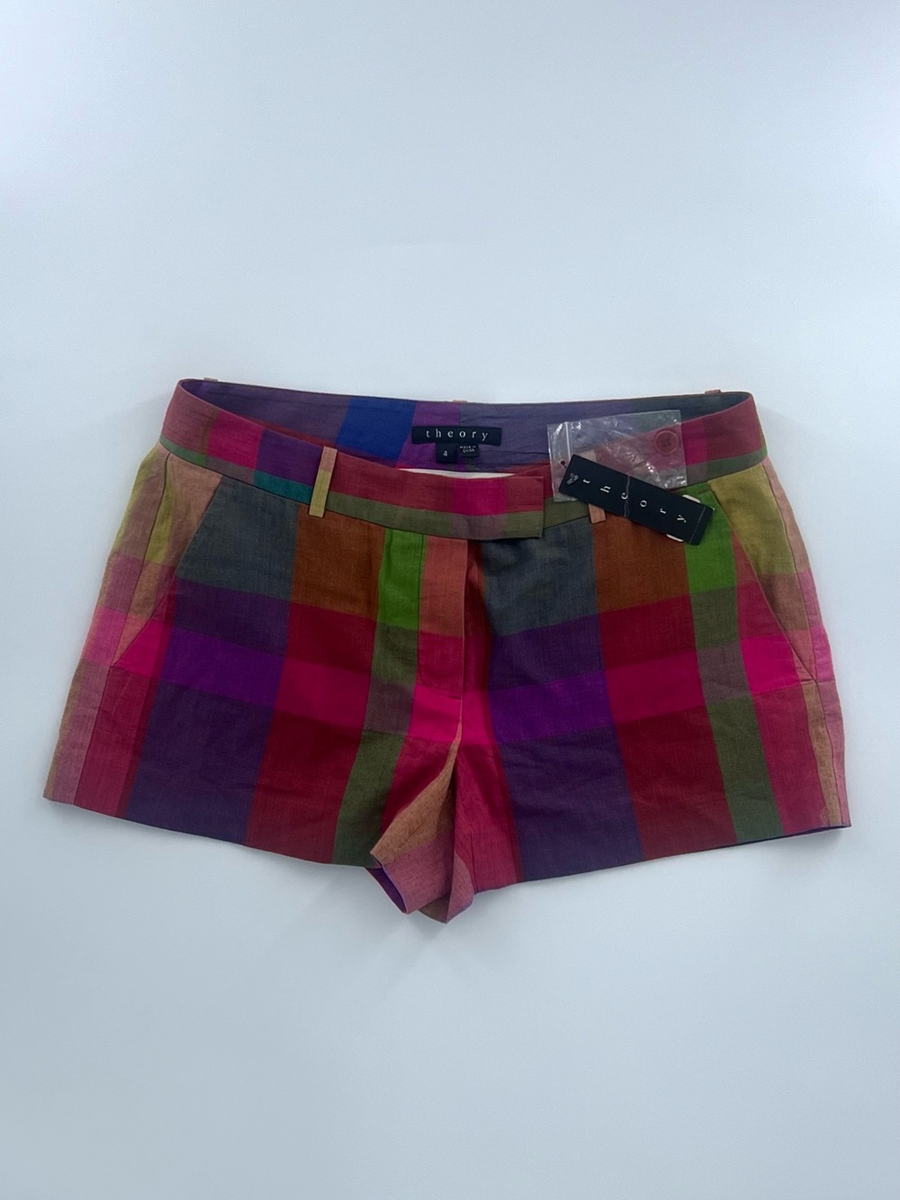 Theory Multicolor Madras Plaid Shorts Size 4